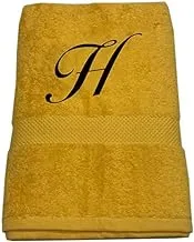 BYFT Gardenia (Yellow) Premium Monogrammed Bath Towel (70 x 140 Cm-Set of 1) 100% Cotton, Highly Absorbent and Ultrasoft, Hotel and Spa Quality Bath Linen with Diamond Dobby-550 Gsm (Letter H)