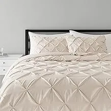 Amazon Basics Pinch Pleat Down-Alternative Comforter Bedding Set - King, Beige