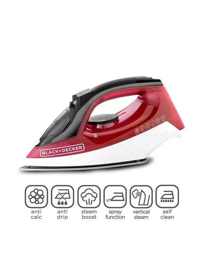 BLACK+DECKER Steam Iron with Non-Stick Soleplate/Anti-Drip/Anti-Calc/Self Clean Function 300.0 ml 1600.0 W X1550-B5 Red/Black/White