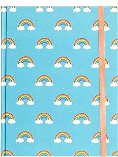 Graphique Hardbound Journal, Rainbow Design – Cute Portable Notebook, 200 Lined Pages, Blue Foil Cover With Rainbows and White Polka Dots, 6.75” x 8.5” x .75” - For Taking Notes, Lists and More