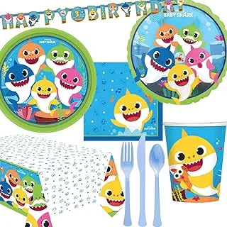 amscan Party Centre Baby Shark, 59 Piece Tableware Party Supplies For 8 Guests, Babyshar 08, Multicolor