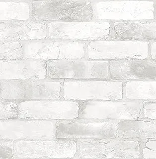 NuWallpaper NU2218 Brick Peel & Stick Wallpaper Loft Peel and Stick ، ​​أبيض / أوف وايت