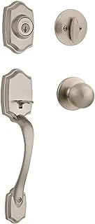 Kwikset 96870-099 مقبض باب أمامي ذو أسطوانة واحدة مع مقبض باب بولو يتميز بأمان Smartkey من النيكل الساتان