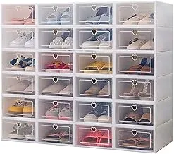 COOLBABY Clear Plastic Shoe Storage Transparent Stackable Organizer box (White 24PCS)