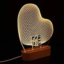 Sulfar 3D Night Light Romantic Heart Shape Illusion Lamp USB Powered Visual Lights, Wooden Base, Gifts for Her Girlfriends Valentines Day Wedding Anniversary