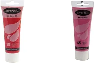 Super Deal Acrylic Color Paint Tube 75Ml Naphtol Carmine, Sd 4212-18 & Acrylic Color Paint Tube 75Ml Opaque Vivid Pink