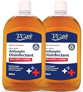 V Care Antiseptic Disinfectant Liquid, 500Ml, Multi Purpose Liquid For Personal And Home Hygiene, Versatile And Effective Protection, Pack of 2