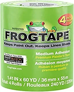 Frogtape 240660 Multi-Surface Painter's Tape With Paintblock ، التصاق متوسط ​​، 1.41 بوصة × 60 ياردة ، أخضر ، 4 لفات