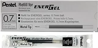 حبر إعادة تعبئة Pentel لقلم جل سائل Bl57 / Bl77 Energel ، صندوق 12 ، 0.7 مم ، رأس معدني ، حبر أسود (Lr7-A-12)