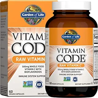 Garden of Life Vitamin C - فيتامين كود خام فيتامين ج مكمل غذائي كامل ، نباتي ، 60 كبسولة * قد تختلف العبوة *