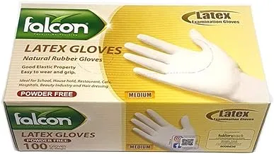 Falcon Latex Gloves Powder Free 100pcs, White, M, FALLATPR01