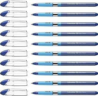 Schneider Slider Basic XB (Extra Broad) Ballpoint Pen, 1.4 mm, Transparent Barrel, Blue Ink, Box of 10 Pens (151203)