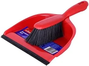 Vileda Dustpan And Brush Standard Set, Grooved Edge, Rubber Lip, Red, 33 x 23 8 cm VF32