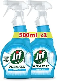 JIF Ultra Fast Cleaner Spray, Removes dirt & marks, for Window, Fast & easy clean just in 10 seconds, 2 x 500ml