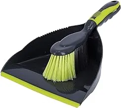 Royalford RF2367GR Dust Pan & Brush Set - Portable Hand Broom with Durable Stiff Bristles Having Frayed and Angled Tips | Hanging Loop Cleaning Tool Perfect for Home or Office Use