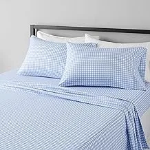 Amazon Basics Lightweight Super Soft Easy Care Microfiber Bed Sheet Set With 14” Deep Pockets - Queen, Light Blue Gingham