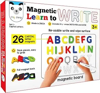 PLAY PANDA Magnetic Learn To Write Capital Letters - Includes Write And Wipe Magnetic Board, 26 Capital Letter Magnets, Dry Erase Sketch Pen And Duster - Simplify Teaching& Learning, Small