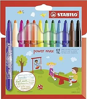 STABILO Sketch Pen Power Max Wallet Of 12 Assorted Colours, 015189, Pack Of 12