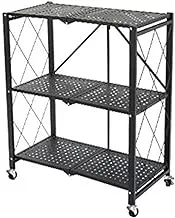 ECVV SHOWAY Multi Shelf Foldable Storage Shelves for Garage Kitchen Home Closet, Metal Wire, Organizer Rack on 4'' Wheel Casters, Rack, 3Shelf Black, 3-Layer