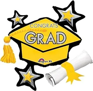 PARTY CENTRE Anagram Congrats Grad Yellow Cluster SuperShape Balloon 31 x 29 in