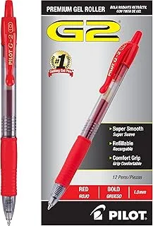 Pilot G2 Retractable Premium Gel Ink Roller Ball Pens, Bold Point, Red Ink, Dozen Box (31258)