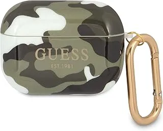 CG MOBILE Guess TPU Shinny Camouflage Case with Anti-Lost Ring Compatible for AirPods, Scratch & Drop Resistant Cover, Dustproof Protective Silicone Case Officially Licensed (AirPods Pro, Kaki)