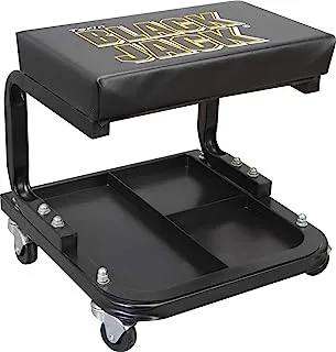 Torin TR6100W BlackJack Rolling Creeper Garage/Shop Seat: Padded Mechanic Stool with Tool Tray Storage, Black