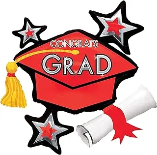 Party Centre Anagram Congrats Grad Red Cluster Supershape Balloon 31 X 29 In