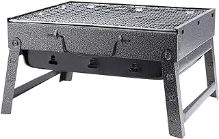 ROYALFORD Barbecue Stand with Grill, Foldable Charcoal Folding Tabletop Kabab Smoker Grill for Outdoor Camping, Durable Iron Black L RF10357