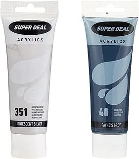 Super Deal Acrylic Color Paint Tube 75ml Iridescent Silver, SD 4212-351 & Acrylic Color Paint Tube 75ml Payne'S Grey