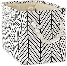 Dii Collapsible Polyester Storage Basket Or Bin With Durable Cotton Handles, Home Organizer Solution For Office, Bedroom, Closet, Toys, & Laundry (Small- 14X8X9”), Off White HerrinGBone