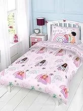 Kidz Klub Barbie Doll Pink Comforter Twin 3pcs Set - قماش 160TC لوحة طباعة رقمية قطنية - الحجم: قطعة واحدة لحاف 160 × 230 سم + كيس وسادة واحد 50 × 75 سم + 1 قطعة غطاء وسادة 40 × 40 سم