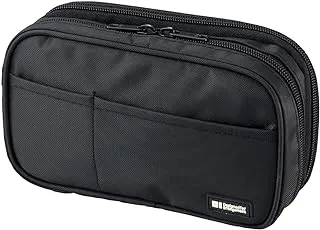 Lihit Lab. Double Zipper Pen Case, 7.9 X 2.8 4.7 Inches, Jet Black (A7555-124)