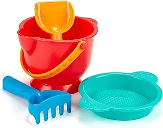 Hape Beach Basics Sand Toy Set Including Bucket Sifter, Rake, And Shovel Toys, Multicolor, Multi Colour, Basics, E4056