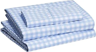 Amazon Basics Lightweight Super Soft Easy Care Microfiber Bed Sheet Set With 14” Deep Pockets - Twin XL, Light Blue Gingham