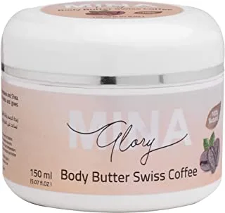 Mina Glory Butter Swiss Coffee Body Lotion 150ml, Enrich with Sesame oil, shea butter, beeswax infused, Organic Coconut and Argan Oil,Skin Softening, For All Skin Types, Natural Essential Oils