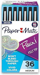 Paper Mate Flair Felt Tip Pens, Medium Point (0.7mm), Black, 36 Count