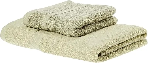 Deyarco Princes Terry 100% Cotton 2Pcs Towel Set, Super Quick Dry Highly Absorbent Dobby Border Ring Spun Cotton 1Pc Bath Towel 70 X 140 Cm And 1Pc Hand Towel 50 X 90 Cm 480 Gsm Color Sage Green