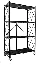 Showay Multi-Shelf Foldable Storage Shelves For Garage Kitchen Home Closet, Metal Wire, Collapsible Organizer Rack On 4'' Wheel Casters, Metal Organizer Wire Rack, Black/White (4-Shelf(Black))