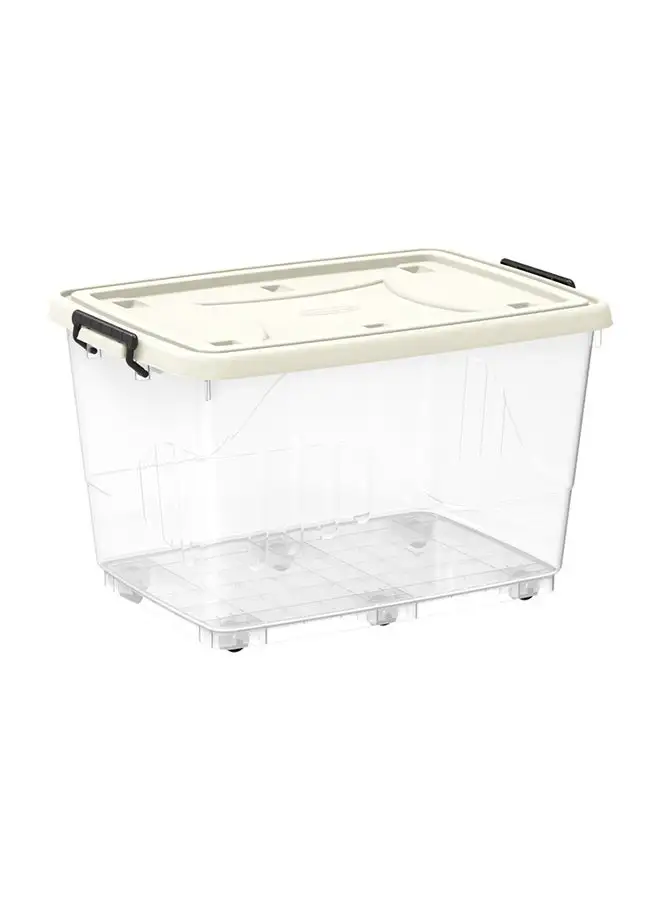 Cosmoplast Clear Plastic Storage Box With Wheels & Lockable Lid Trsp Off White 132.0Liters