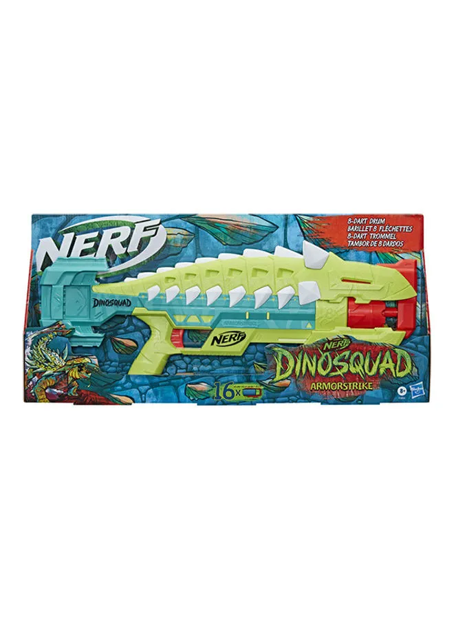 مسدس NERF DinoSquad Armorstrike Blaster، طبل 8 سهام، 16 سهم النخبة، تصميم ديناصور أنكيلوصور، مسدس ألعاب للأطفال في الهواء الطلق