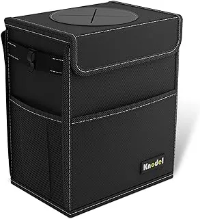 K KNODEL Car Trash Can, Waterproof Garbage Can/Bag with Lid, 600D Leak-Proof Trash Bin, Car Trash Hanging (Medium, Black)