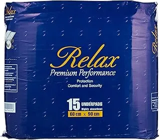 Relax Underpads, Disposable and highly absorbent non-woven premium underpads, 60 X 90 cm Pack of 15