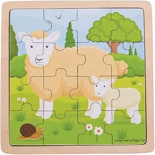 Bigjigs Toys Chunky Wooden Sheep & Lamb Puzzle, Multicolored