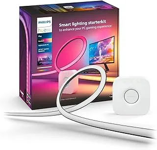 Philips Hue Play Gradient PC Lightstrip Kit بما في ذلك الجسر [لشاشات 24-27 بوصة] إضاءة LED الذكية. مزامنة للترفيه والألعاب والوسائط.