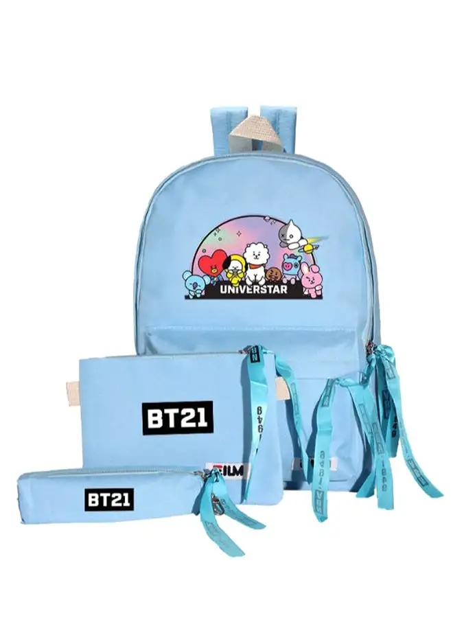 Generic 3-In-1 BTS Series Printed School Backpack Blue