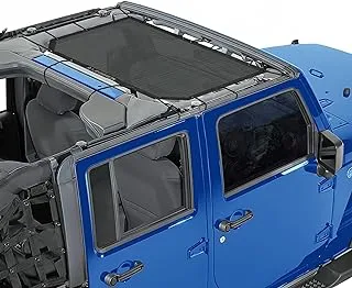 Alien Sunshade Jeep Wrangler JK & JKU (2007-2018) - مظلة شمسية شبكية أمامية لسيارة Jeep JK Unlimited - تحجب الأشعة فوق البنفسجية والرياح والضوضاء - غطاء علوي بيكيني Jkini للرياضة، والرياضة S، والصحراء، والروبيكون (أسود)