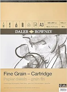 لوحة ورق رسم خرطوشة Daler-Rowney ذات الحبوب الدقيقة ذات النسيج الخفيف 160 جرامًا للمتر المربع مقاس A3، ملصقة على جانب واحد، خالية من الأحماض، 30 ورقة بيضاء، مثالية للفنانين المحترفين