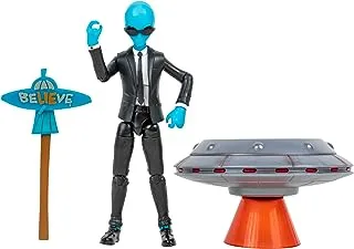 Fortnite Human Bill (EMOTE Series) Articulated Figure with Lilac Saucer Emote Vehicle and Flying Slasher Accessory Blue & Black, 4 inch, FNT1064