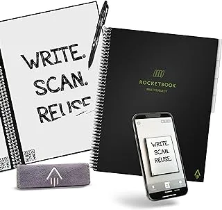 Rocketbook Multi-Subject Smart Notebook | Scannable Notebook with Dividers | Lined Reusable Notebook with 1 Pilot Frixion Pen & 1 Microfiber Cloth | Infinity Black, Letter Size (8.5